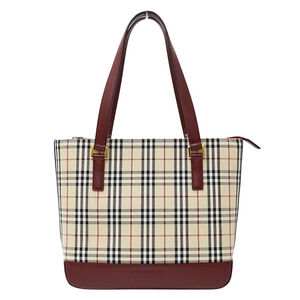 Burberry handbag for women, brand tote bag, canvas, beige, burgundy, check pa...